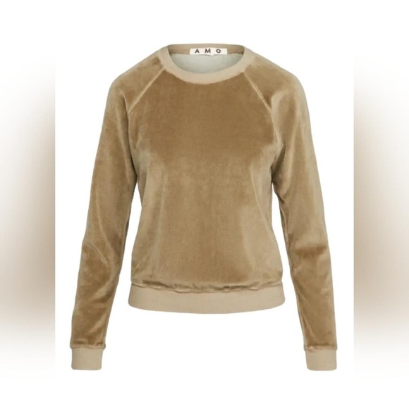 AMO Olive Green Velour Velvet Crew Neck Sweatshirt Size Small GUC - Picture 1 of 7
